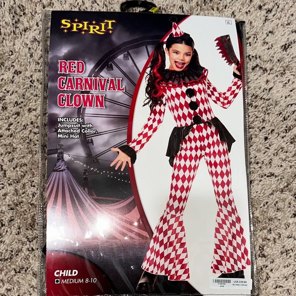 Red and White Carnival Clown Girls Costume